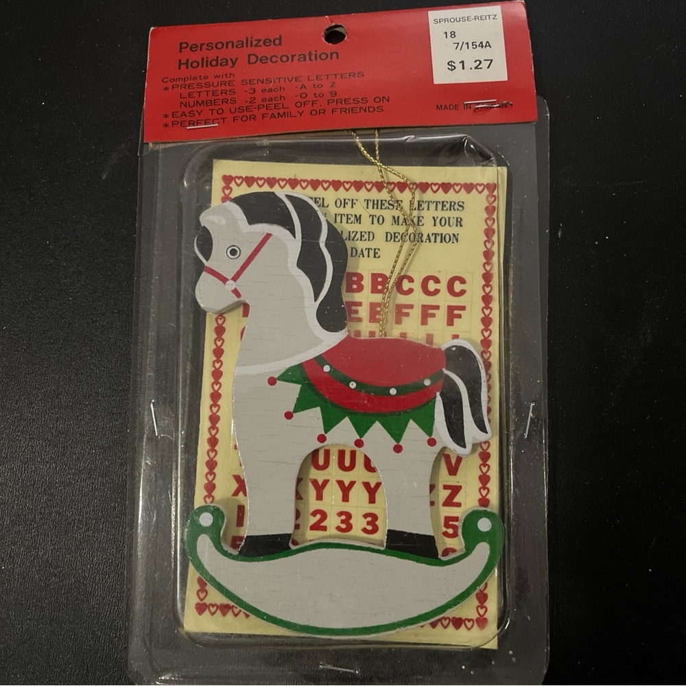 Vintage Personalized Holiday Ornament Rocking Horse With Stickers For Name NEW
